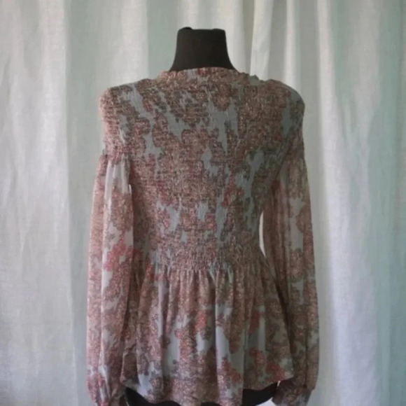 Anthropologie Akemi+Kin Blue Adria Smocked TOP - Picture 6 of 7